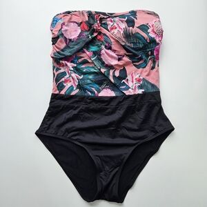 Skye Strapless Floral Pink Black One-Piece Swimsuit